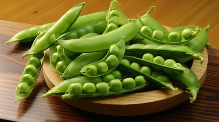 Wall Mural - green peas on a wooden background