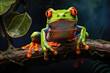 portrait of red eyed tree frog on a branch