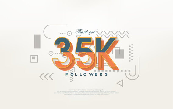 35k followers Thank you, with colorful cartoon numbers illustrations.
