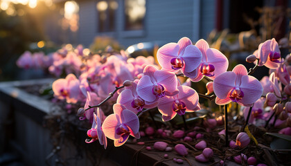 Sticker - Freshness and beauty in nature  a pink orchid blossom outdoors generated by AI