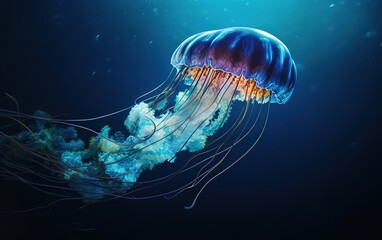 Wall Mural - A jellyfish swimming in the ocean. generative AI