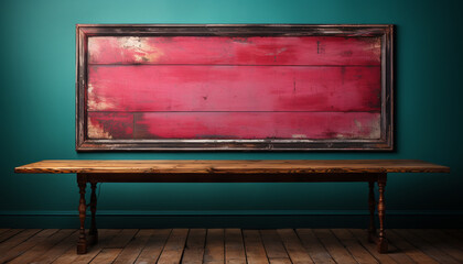 Canvas Print - Old fashioned classroom with rustic wooden desk and antique blackboard generated by AI