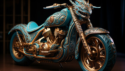 Poster - Motorcycle speed, transportation engine, chrome wheel, biker metal, land vehicle generated by AI