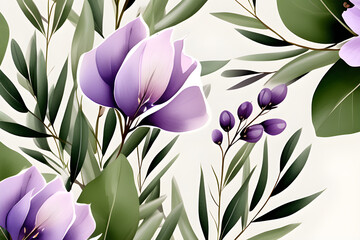 Wall Mural - watercolor floral illustration: a rustic clip art of eucalyptus and lavender generative ai