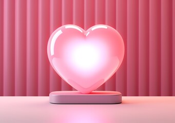 Wall Mural - Glowing pink heart symbol on pink background. generative AI