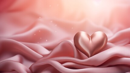 Wall Mural - Pink heart symbol shape in the photo on wavy fabric and bokeh light background. generative AI