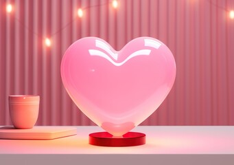 Wall Mural - A pink background with a heart-shaped decoration in the middle. generative AI