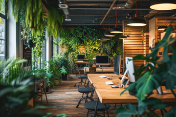 Wall Mural - Green biophilic design of workplace office for business work