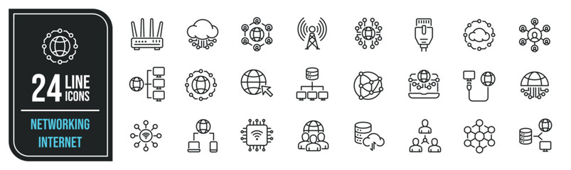 Networking internet minimal thin line icons. Related cloud, communication, connection, hosting. Editable stroke. Vector illustration.