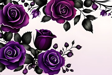 Wall Mural - purple flower border watercolor illustration: hand drawing style flowers, red rose png, halloween in