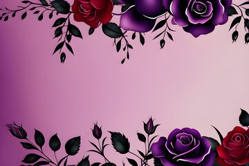 Wall Mural - purple flower border watercolor illustration: hand drawing style flowers, red rose png, halloween in