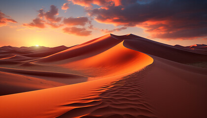 Wall Mural - Majestic sunset over arid Africa, a tranquil wave of beauty generated by AI