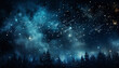Glowing star field illuminates dark winter forest in abstract illustration generated by AI