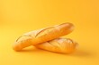 Classic French Baguette, Golden and Crispy, Resting on an Isolated Yellow Canvas, Generative AI 
