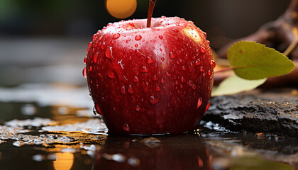 Sticker - Juicy apple slice reflects freshness and healthy eating outdoors generated by AI