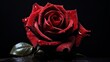 Vibrant red rose blossoming against elegant black backdrop - floral beauty in high contrast