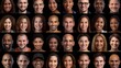 A Hundreds of multiracial people crowd portraits headshots collection, collage mosaic. Many lot of multicultural different male and female smiling faces looking at camera.