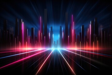 Wall Mural - Neon red and blue speed lines. Speed ​​of acceleration and movement. Light trails, motion blur effect. Night illumination in blue and red. Generative AI