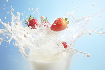 Yogurt, milk and fruit are a lively combination of water and milk. Create dynamic energy The perfect combination of red and green, healthy, organic and natural.