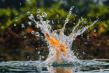 Wall Mural - Splash after water droplets fall into the pond