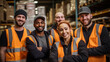 © Atlantist studio - Professional warehouse worker team in warehouse factory, Concept of success, Happy team enjoying their successful job