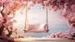© vectorizer88 - Whimsical swing hanging from a cherry blossom tree, with petals floating in a gentle breeze on a spring day