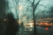 Blurred motion of dreary winter in city 