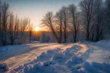 Wall Mural - sunset in the winter