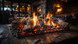 Glowing wood burns, heating the night with comforting warmth generated by AI