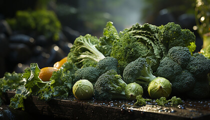 Poster - Fresh vegetables on a wooden table, a healthy and organic meal generated by AI