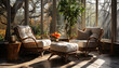 Comfortable modern chair indoors, surrounded by nature elegant design generated by AI