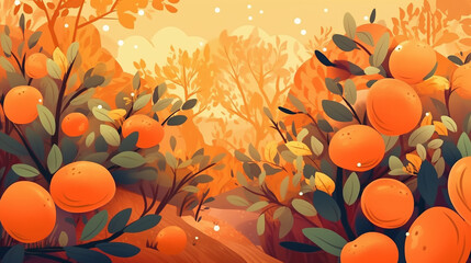 Wall Mural - Organic orange garden fruit orchard background. 