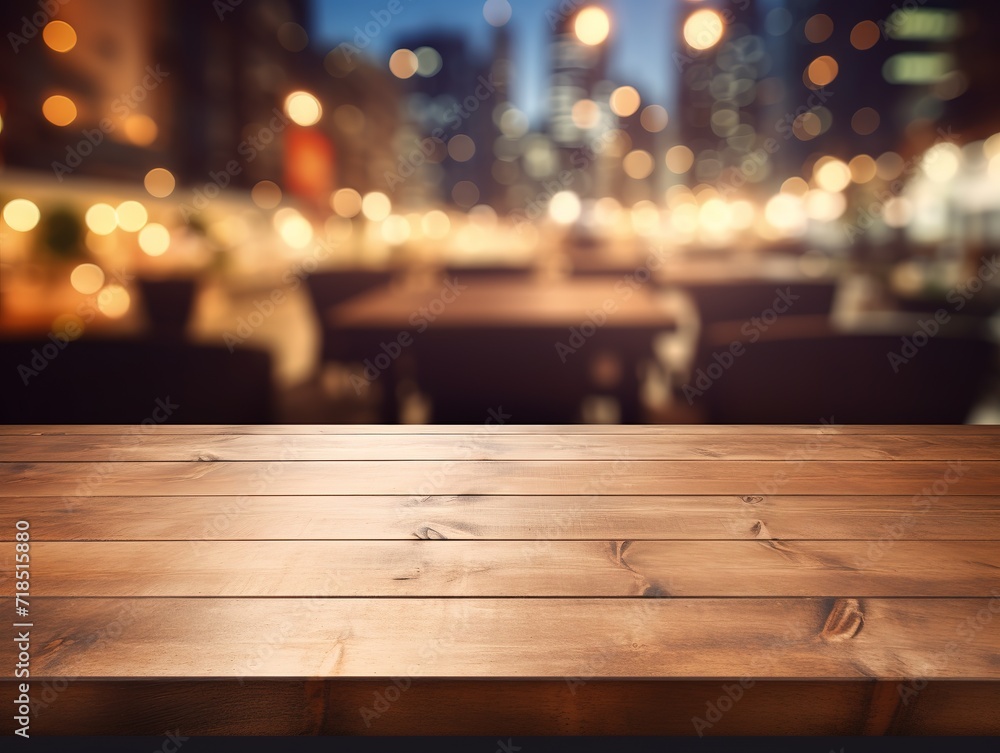 Empty wood table top and blurred restaurant interior background - can ...