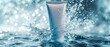 © MdKamrul - Cream bottle mock up in water splash for cosmetic ad on bokeh background. Makeup Product Advertisement.