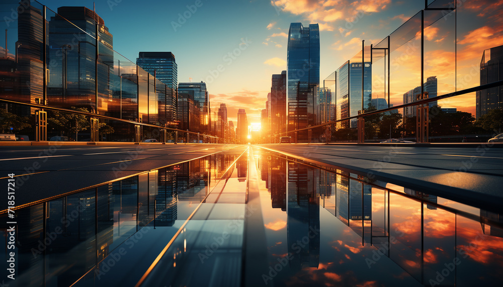 Skyscraper cityscape reflects modern urban skyline at dusk generated by ...