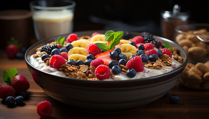 Sticker - Blueberry and raspberry granola yogurt, a healthy dessert generated by AI