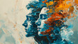 Abstract Painting of Two Men with Blue and Orange Colors