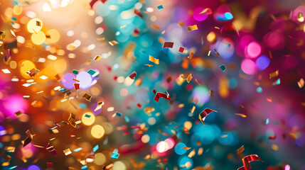 Carnival background with party popper releasing a burst of colorful confetti and streamers. Birthday themed