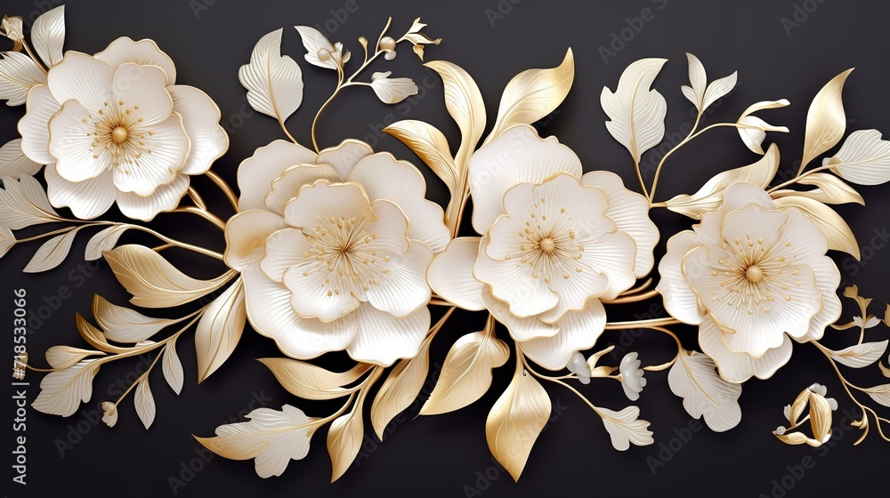 Luxury gold floral background vector. Golden gradient Roses and peonies ...