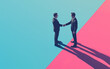 © izzuan - Businessmen shaking hands, contrast color background. Business deal, merger and acquisition concept.