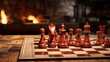 Chess piece on chessboard, competition success and strategy game play,  generative ai
