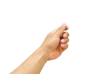 Wall Mural - Man's hands are making a gesture of holding a card or business card, some kind of document, ID card or passport. Isolated on a white background.