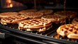 Cooking belgian waffles in the oven. Selective focus.