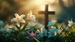 Easter Lilies and Cross- Symbolizing Hope and Resurrection on Good Friday