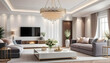 © anmitsu - Modern luxury elegant living room, spring flowers on the table.interior decoration. Well-appointed interior design.