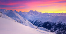 Sunset In The Mountains, Wallpaper A Swiss Ski In The Mountains In The Style