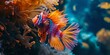 Vibrant betta fish swimming in a coral reef environment. exotic aquarium life captured in high-definition. colorful marine scene. AI