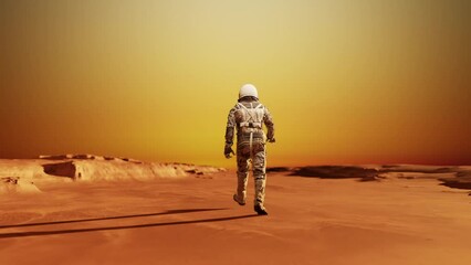 Wall Mural - astronaut walking on the surface of planet mars