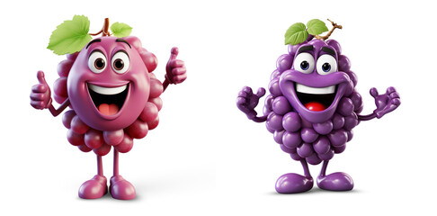 Wall Mural - 3D happy funny grapes character on white background