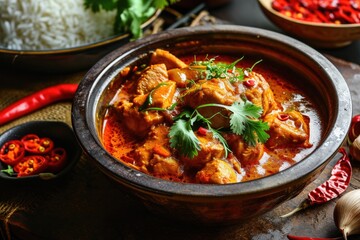 Wall Mural - Spicy and delicious chicken curry with vegetables